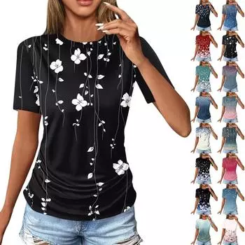 Женские футболки, модные повседневные топы с круглым вырезом и коротким рукавом, туника с принтом L