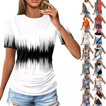 Женские футболки, модные повседневные топы с круглым вырезом и коротким рукавом, туника с принтом L