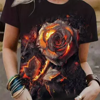 Женские футболки, модный топ с короткими рукавами для женщин, футболка с 3d узором сафлора Y2k, женская блузка, футболки большого размера, женская одежда S