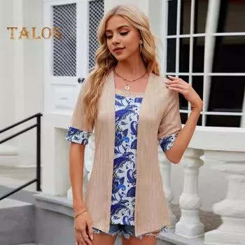 Женские футболки на весну и лето, пуловеры с квадратным воротником и половиной рукавов, футболки из двух предметов с цветочным принтом, уличная одежда 2XL зелёный