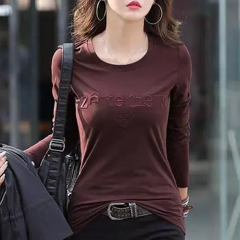 Женские футболки, однотонная футболка с длинными рукавами, женская весенне-осенняя корейская женская нижняя рубашка, белый топ S чёрный