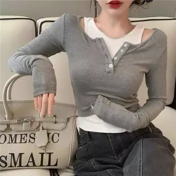Женские футболки Осень Зима Пальто Женские футболки с длинными рукавами Топы S серый