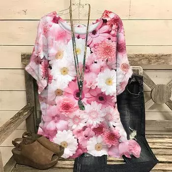 Женские футболки оверсайз, круглые футболки с короткими рукавами, повседневные топы, одежда с 3d принтом цветов, повседневная одежда, уличная одежда S