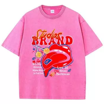 Женские футболки оверсайз с принтом бренда Studios, с коротким рукавом, хлопковые, с круглым вырезом, оверсайз топы, винтажная уличная одежда S