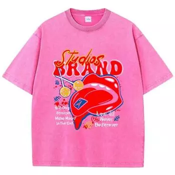 Женские футболки оверсайз с принтом бренда Studios, с коротким рукавом, хлопковые, с круглым вырезом, оверсайз топы, винтажная уличная одежда S