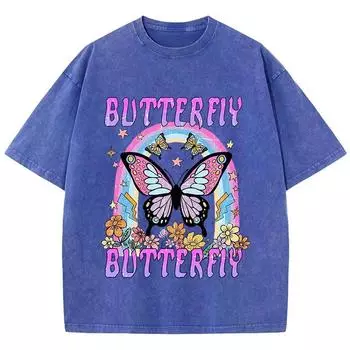 Женские футболки оверсайз с принтом радуги и бабочки, хлопковые футболки оверсайз, винтажная женская одежда S