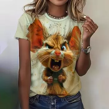 Женские футболки Повседневные 3D-принтованные топы с коротким рукавом Женская одежда Kawaii Летние футболки M