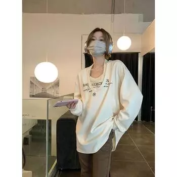 Женские футболки, повседневные, большие размеры в Корейском стиле, Harajuku Sweet Y2k, уличная одежда, комплект из двух предметов, женский модный топ с длинными рукавами M хаки