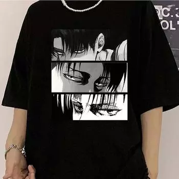 Женские футболки японского аниме «Атака Титанов» Levi Ackerman Eye Punk Tops Summer Harajuku Oversized Готическая футболка с коротким рукавом S