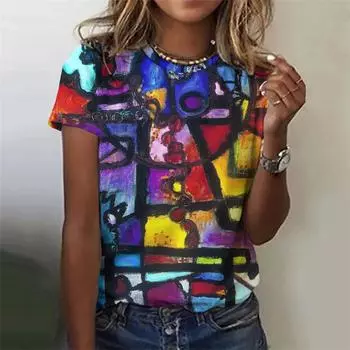 Женские футболки с 3D-цветным принтом, готическая графика, летние праздничные вечерние футболки, повседневная одежда с короткими рукавами для женщин S