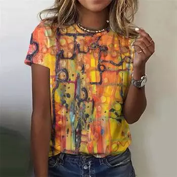Женские футболки с 3D-цветным принтом, готическая графика, летние праздничные вечерние футболки, повседневная одежда с короткими рукавами для женщин S