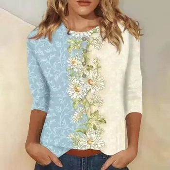 Женские футболки с 3D-печатью, модная повседневная одежда с круглым вырезом, длинный рукав, свободная футболка с принтом, женский топ S