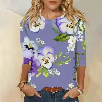 Женские футболки с 3D-печатью, модная повседневная одежда с круглым вырезом, длинный рукав, свободная футболка с принтом, женский топ S