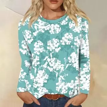 Женские футболки с 3D-печатью, модная повседневная одежда с круглым вырезом, длинный рукав, свободная футболка с принтом, женский топ S