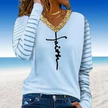 Женские футболки с 3D принтом «Буквы креста», женские топы, пуловеры с длинными рукавами и v-образным вырезом, футболки для женщин XS зелёный