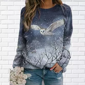 Женские футболки с 3D принтом Eagle, женские топы, пуловер с длинными рукавами и круглым вырезом, женские футболки, футболка для женщин XS чёрный