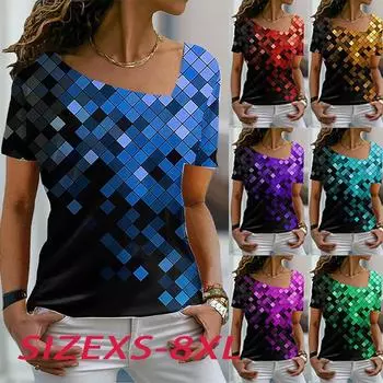 Женские футболки с 3D принтом и цветными блестками, нерегулярным воротником и короткими рукавами для прогулок XS фиолетовый