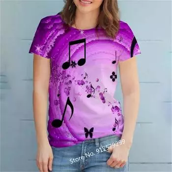 Женские футболки с 3D принтом «Музыка» и круглым вырезом в стиле комиксов, повседневные, летние, в стиле Харадзюку, модный пуловер с короткими рукавами XS