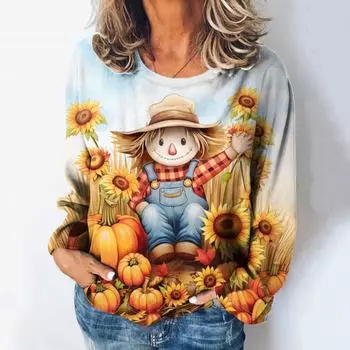 Женские футболки с 3D-принтом, рисунком кошки, с длинным рукавом, на каждый день, на выходные, модные, с забавным круглым вырезом, стандартный крой, весна и осень S