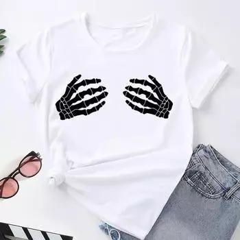 Женские футболки с 3D-принтом «Руки черепа», летняя готическая одежда, повседневная футболка с круглым вырезом и коротким рукавом, модная унисекс-уличная одежда S