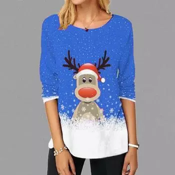 Женские футболки с 3D принтом «Зеленая снежинка и осликом», женские топы, пуловер с длинными рукавами и круглым вырезом, женские футболки, футболка для женщин XS синий