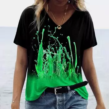 Женские футболки с абстрактным 3D-принтом, летние свободные повседневные футболки, женские базовые удобные топы с v-образным вырезом и короткими рукавами, забавные рубашки 5XL