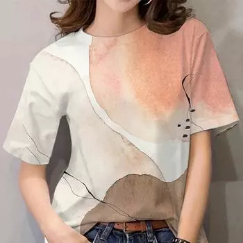 Женские футболки с абстрактным принтом, повседневный пуловер, новые летние свободные футболки больших размеров с короткими рукавами, модная женская одежда 3XL