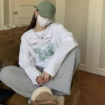 Женские футболки с белым принтом, повседневные модные футболки с длинными рукавами в стиле Харадзюку, большие корейские уличные женские топы, универсальные M белый