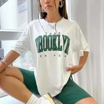 Женские футболки с буквенным принтом, летние повседневные топы с круглым вырезом, женские футболки с принтом Harajuku, весенняя белая модная одежда с коротким рукавом L