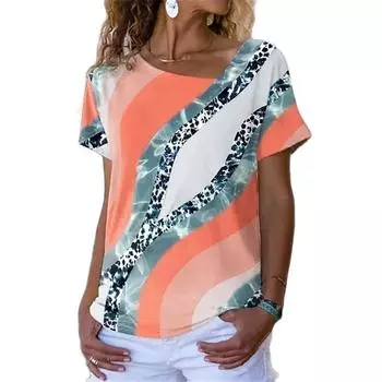 Женские футболки с цветочным 3D принтом, сексуальный элемент с диагональным вырезом, летний стиль Харадзюку, модный пуловер с короткими рукавами, новый персонализированный 6XL