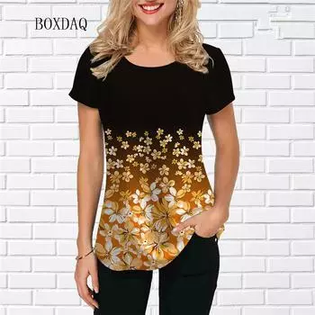 Женские футболки с цветочным принтом, летние повседневные женские футболки с короткими рукавами и круглым вырезом, уличная одежда с цветочным 3D принтом, женские топы, футболки больших размеров XS