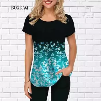 Женские футболки с цветочным принтом, летние повседневные женские футболки с короткими рукавами и круглым вырезом, уличная одежда с цветочным 3D принтом, женские топы, футболки больших размеров S