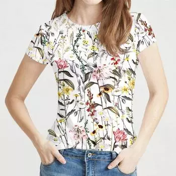 Женские футболки с цветочным принтом, уличная одежда, короткий рукав, 3D-принт с цветочным принтом, женская футболка, летние свободные повседневные женские базовые топы, футболка S