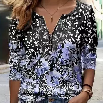 Женские футболки с длинным рукавом и цветочным принтом в виде осенних роз, свободные футболки больших размеров с V-образным вырезом, удобные блузки XS розовый