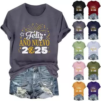 Женские футболки с длинным рукавом и круглым вырезом 2025 года, новогодние принты, рубашки с рукавами-фонариками, блузки на пуговицах, топы XXL жёлтый