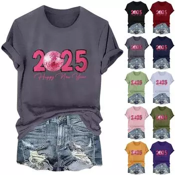 Женские футболки с длинным рукавом и круглым вырезом 2025 года, новогодние принты, рубашки с рукавами-фонариками, блузки на пуговицах, топы XXXL красный