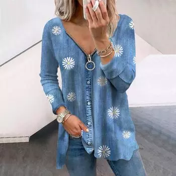 Женские футболки с длинным рукавом и принтом «Daisy Rain», свободные футболки больших размеров с V-образным вырезом, удобные блузки XS фиолетовый