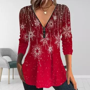 Женские футболки с длинным рукавом и принтом «Осенний фестиваль», свободные футболки больших размеров с V-образным вырезом, удобные блузки XS красный