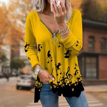 Женские футболки с длинным рукавом и принтом «Осенние ноты» с принтом «Кошка», свободные футболки больших размеров с V-образным вырезом, удобные блузки XS розовый