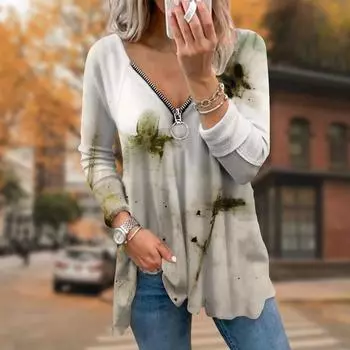 Женские футболки с длинным рукавом и принтом в виде цветка, свободные футболки больших размеров с V-образным вырезом, удобные блузки XS фиолетовый