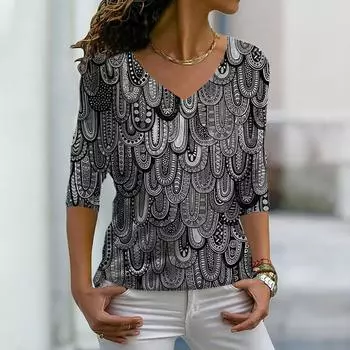 Женские футболки с длинным рукавом и принтом в нисходящую полоску, свободные футболки больших размеров с V-образным вырезом, удобные блузки XS синий