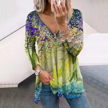 Женские футболки с длинным рукавом и принтом «Осенний красочный лес», свободные футболки больших размеров с V-образным вырезом, удобные блузки XS розовый