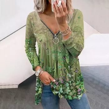 Женские футболки с длинным рукавом и принтом «Осенний лес, дерево, бабочка», свободные футболки больших размеров с V-образным вырезом, удобные блузки XS фиолетовый