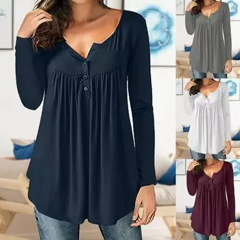 Женские футболки с длинным рукавом и принтом, туника, пуговицы, повседневная блузка с круглым вырезом XL белый