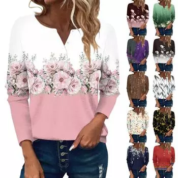 Женские футболки с длинным рукавом и пуговицами, повседневные туники с V-образным вырезом, женские повседневные топы L чёрный