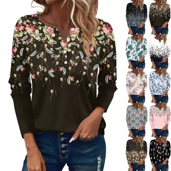 Женские футболки с длинным рукавом и пуговицами, повседневные туники с V-образным вырезом, женские повседневные топы XL бежевый