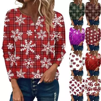 Женские футболки с длинным рукавом и пуговицами, повседневные туники с V-образным вырезом, женские повседневные топы XXXL