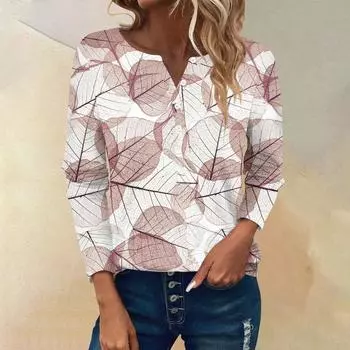 Женские футболки с длинным рукавом и пуговицами, повседневные туники с V-образным вырезом, женские повседневные топы S чёрный