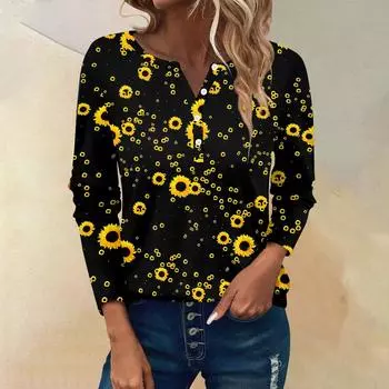 Женские футболки с длинным рукавом и пуговицами, повседневные туники с V-образным вырезом, женские повседневные топы S красный