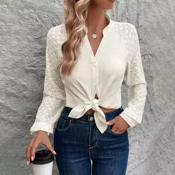 Женские футболки с длинным рукавом и V-образным вырезом, футболка с принтом, женская футболка, уличные шифоновые блузки, верхняя одежда S абрикосовый